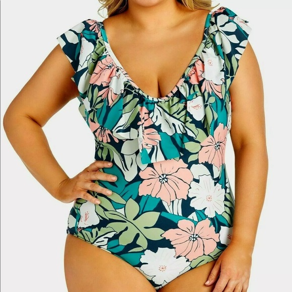 Raisins Ruffle Open Back Floral One-Piece - Picture 1 of 6